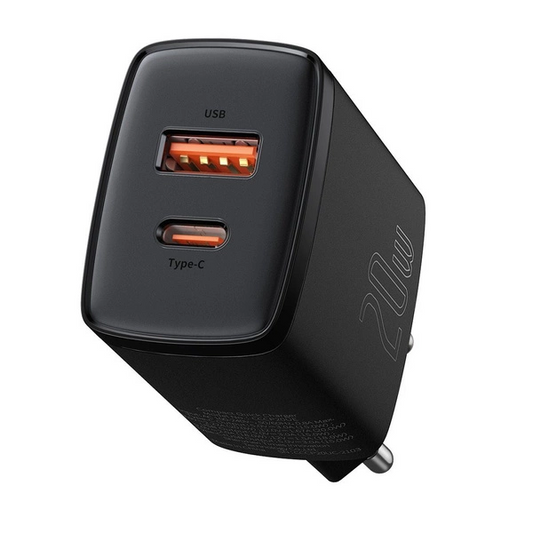 Baseus Compact pikalaturi, USB-C + USB-A, 20W